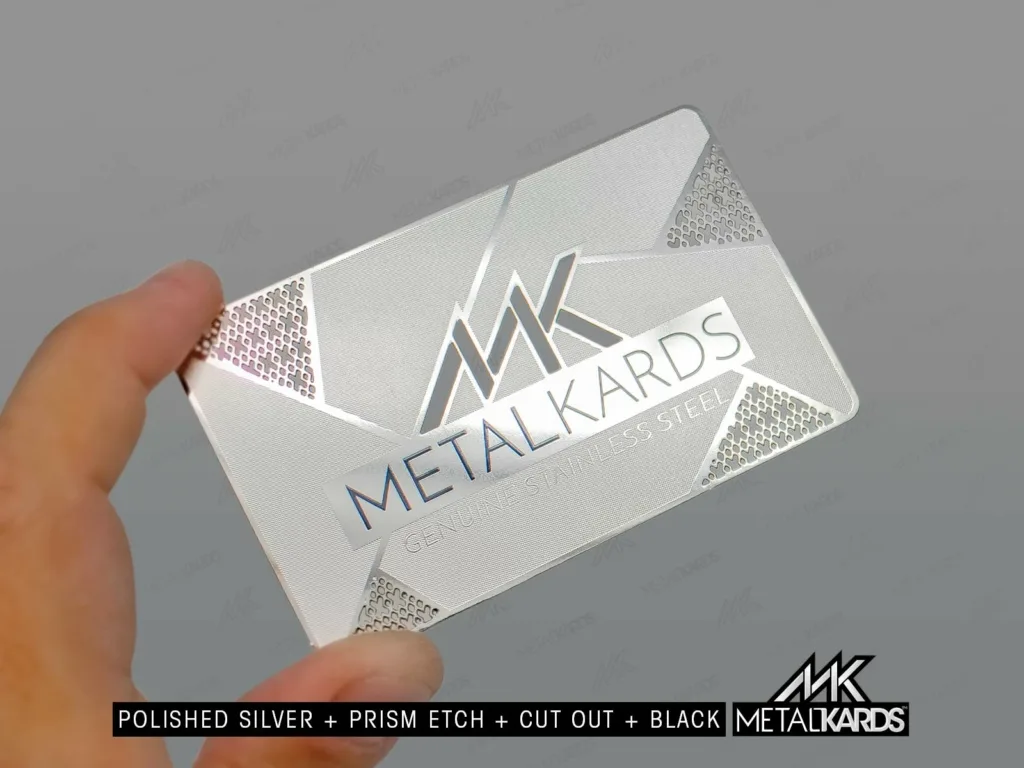 Polished Silver Prism Etch Metal Cards