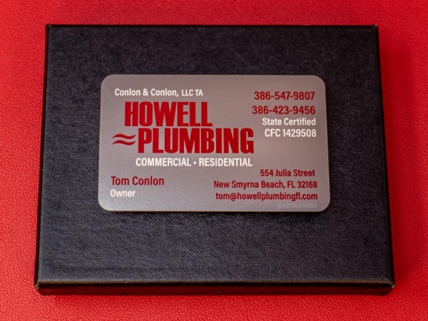 Red + Silver Plumbing Business Cards