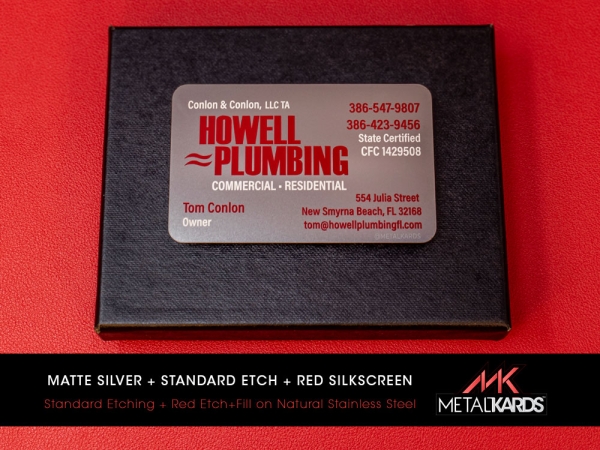 Red + Silver Plumbing Business Cards