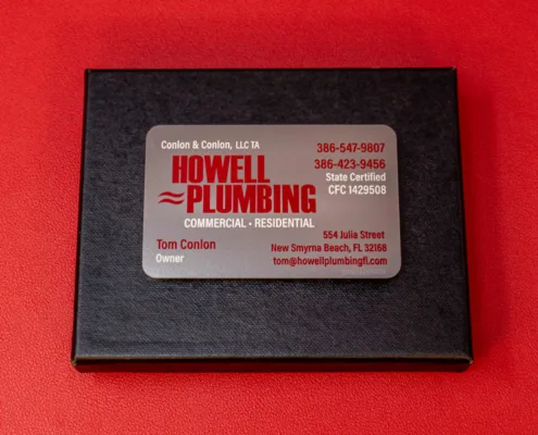 Red + Silver Plumbing Business Cards red silver plumbing metal cards 800x600 1 Red + Silver Plumbing Metal Cards